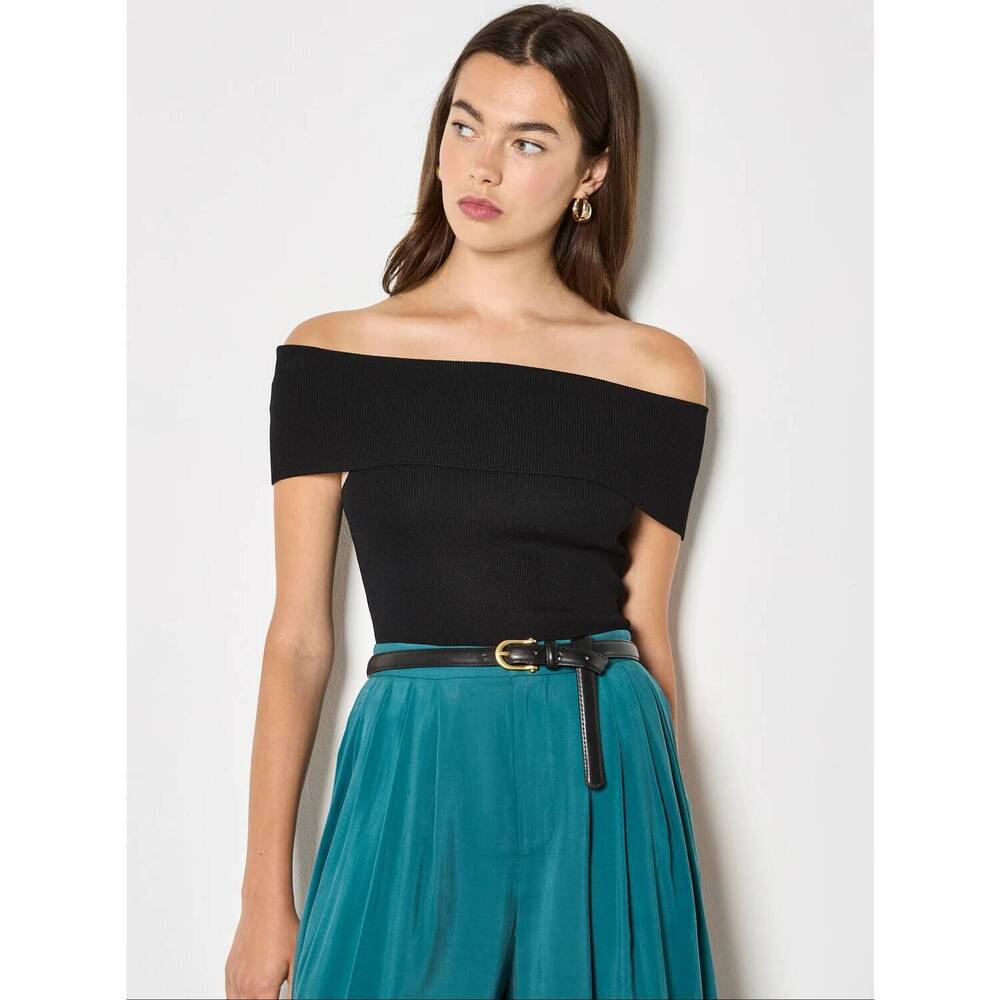 NEW APRICOT cali off the shoulder knit top in black